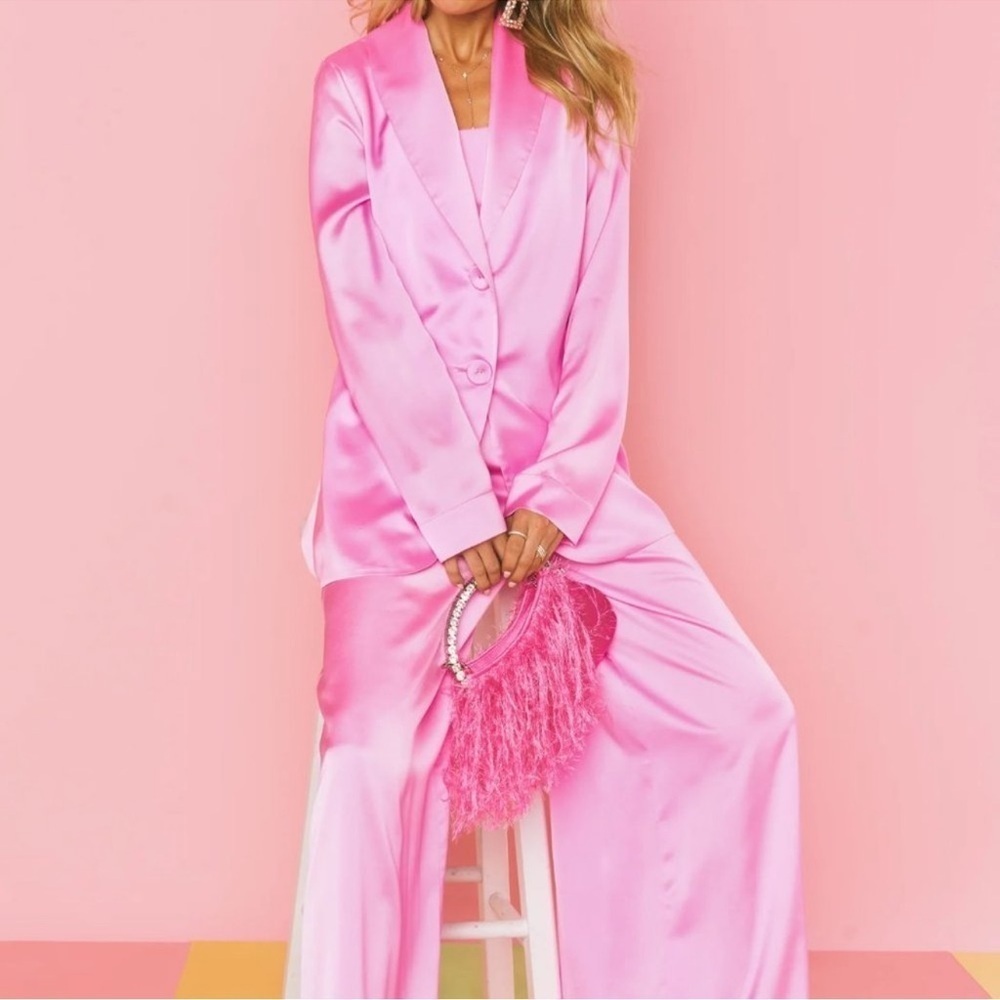 Show Me Your Mumu Felix Blazer + Irwin Pants Pink Luxe Satin New with Tags!